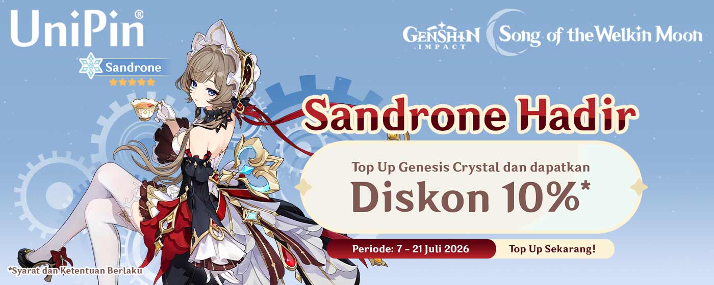 Sandrone Hadir! Top Up Genesis Crystal Genshin Impact Dapatkan Diskon 10% di UniPin!